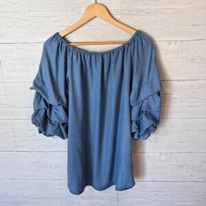 Zara Dress Womens Size XS The Butterfly Dress Off the Shoulder Chambray Mini